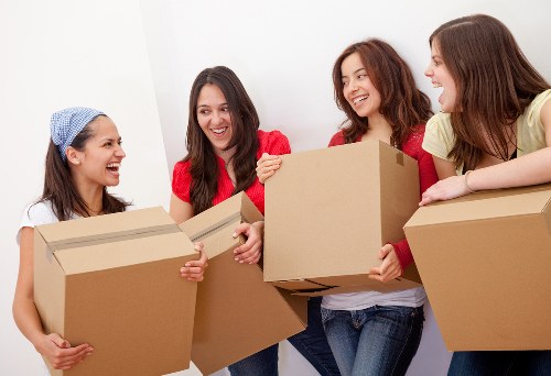 Packed furniture and boxes ready for a student move in Hornsey