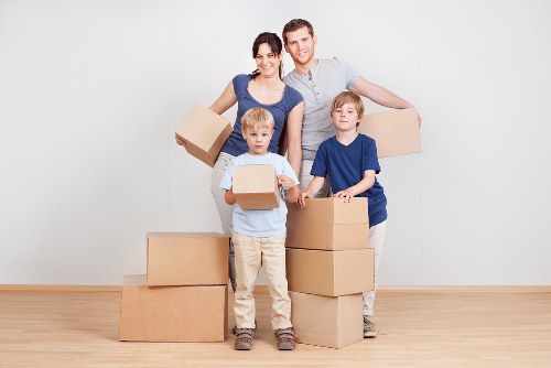 Hornsey street scene showing a student move with packed boxes