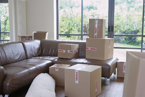Local commercial relocation with desks and equipment prepared for loading